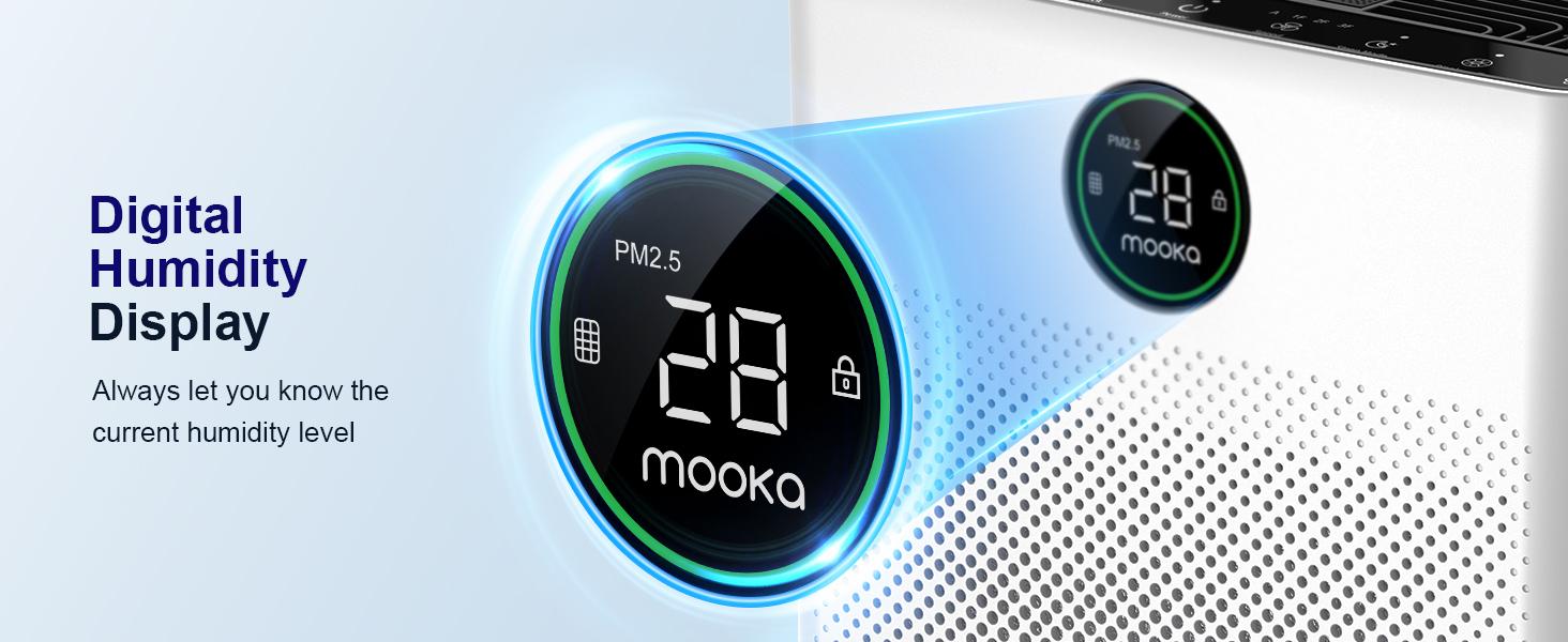 MOOKA Air Purifier for Home up to 2200sq.ft with PM2.5 Sensor, 3-Stage Filter, Pet Mode, Washable Pre-Filter, H13 HEPA for Bedroom, Dorm, Office