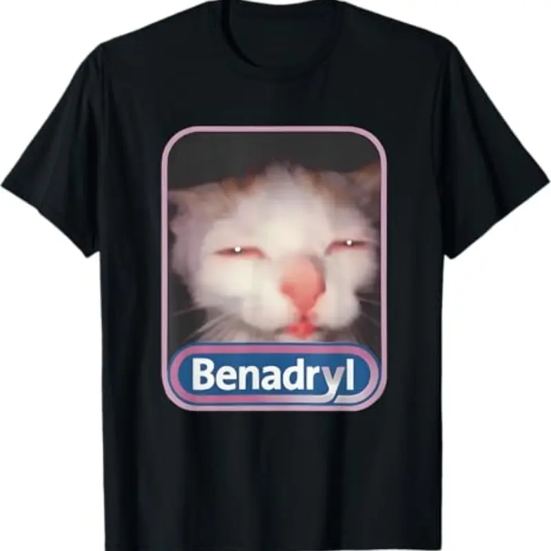 Benadryl Meme Cat Benny Cute & Funny Meme Quote T-Shirt Black-Hoodie-front Black-Sweatshirt-front