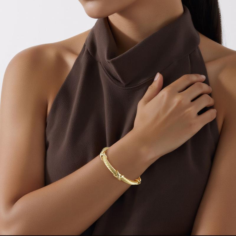 Aprilery Twisted Golden Knot Cuff Bracelet – Elegant Braided Design with Symbolic Knot Detailing