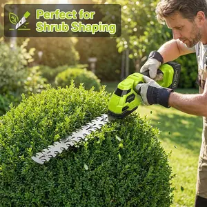 Cordless Hedge Trimmer 21V with Battery and Charger, 220mm Electric Bush Trimmer, Portable Garden Shrub Trimmer with Storage Bag