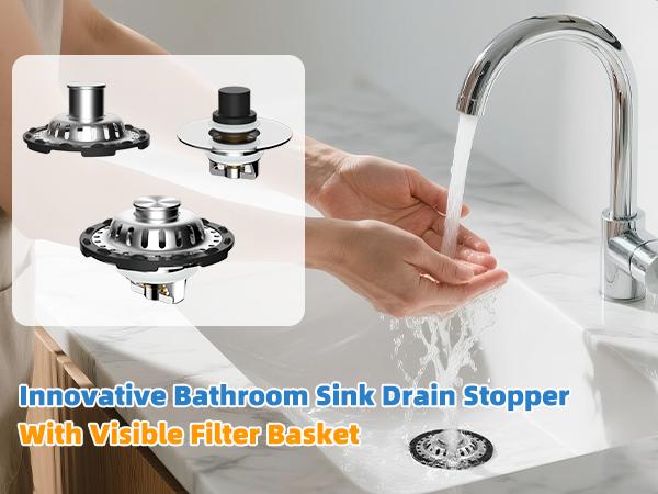 2025 Upgraded Bathroom Sink Stopper,Sink Hair Catcher,Bathroom Sink Drain Strainer Pop Up Drain Cover Plug,Universal for 1.1 to 2.4 in Sink Drain Hole  with Detachable Hair Catcher Drain Cover