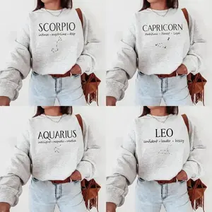 Full 12 Zodiac Sweatshirt Collection,ASH GREY Minimalist Astrology Crewneck Pullover for Women, Cozy Celestial Horoscope Top, Star Sign Graphic Apparel, Perfect Birthday Gift for Zodiac Lovers