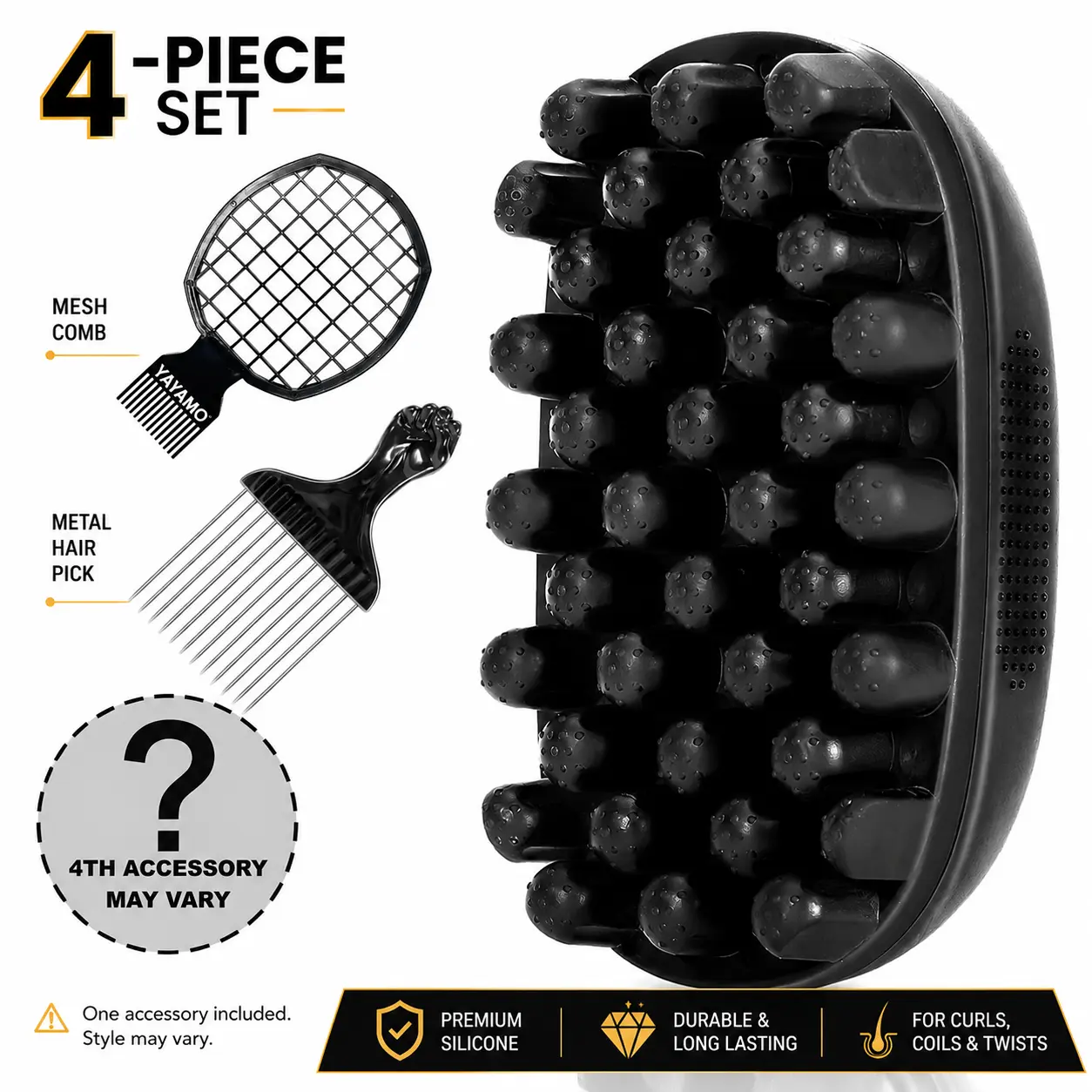 4-in-1 Freeform Hair Tools Kit for Black Hair - Upgraded Silicone Twist Curly Brush, Stainless Steel Fist Pick, Mesh Volume Brush - Professional Afro Care Set for Edge Control & Perfect Curls