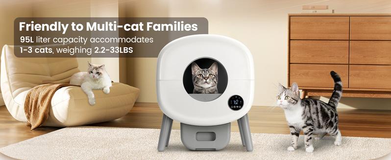 Self Cleaning Litter Box,Large Capacity Automatic Cat Litter Box Self Cleaning for Multiple Cats with App Control and Safety Protection,2 Roll Litter Bags,White