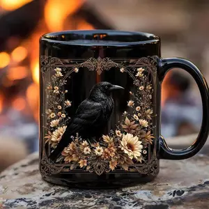 Floral Raven Ceramic 11oz /15oz Mug:  Floral Raven Mug,Dark Academia Goblincore Gift