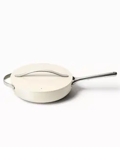 Caraway Non-Stick Ceramic 4.5 QT Sauté Pan with Lid for Healthy Cooking Induction Gas Electric Stovetop Compatible Oven Safe up to 550ºF - Aluminium, Cookware