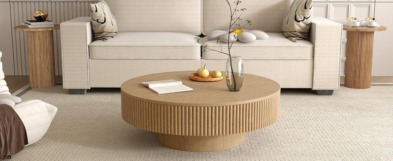 Apicizon 31.5'' Round Fluted Coffee Table, Mordern Wood Coffee Table for Living Room, Boho Drum Table for Small Space, Circle SideTable, Nesting End Table for Apartment, Easy Assembly Apicizon 31.5'' Round Fluted Coffee Table, Mordern Wood Coffee Table for Living Room, Boho Drum Table for Small Space, Circle SideTable, Nesting End Table for Apartment, Easy Assembly