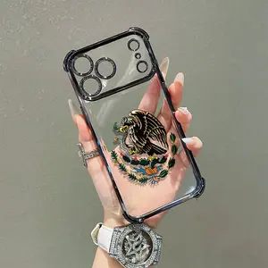 Transparent Soft TPU Mobile Phone Case with Mexican Golden Eagle Badge Flag Design - 4-Angle Airbag Shockproof Protection for iPhone 17 Pro Max,16,15,14,13,12,11 Pro Max - Handheld Devices Accessory, Electronics Gift Choice