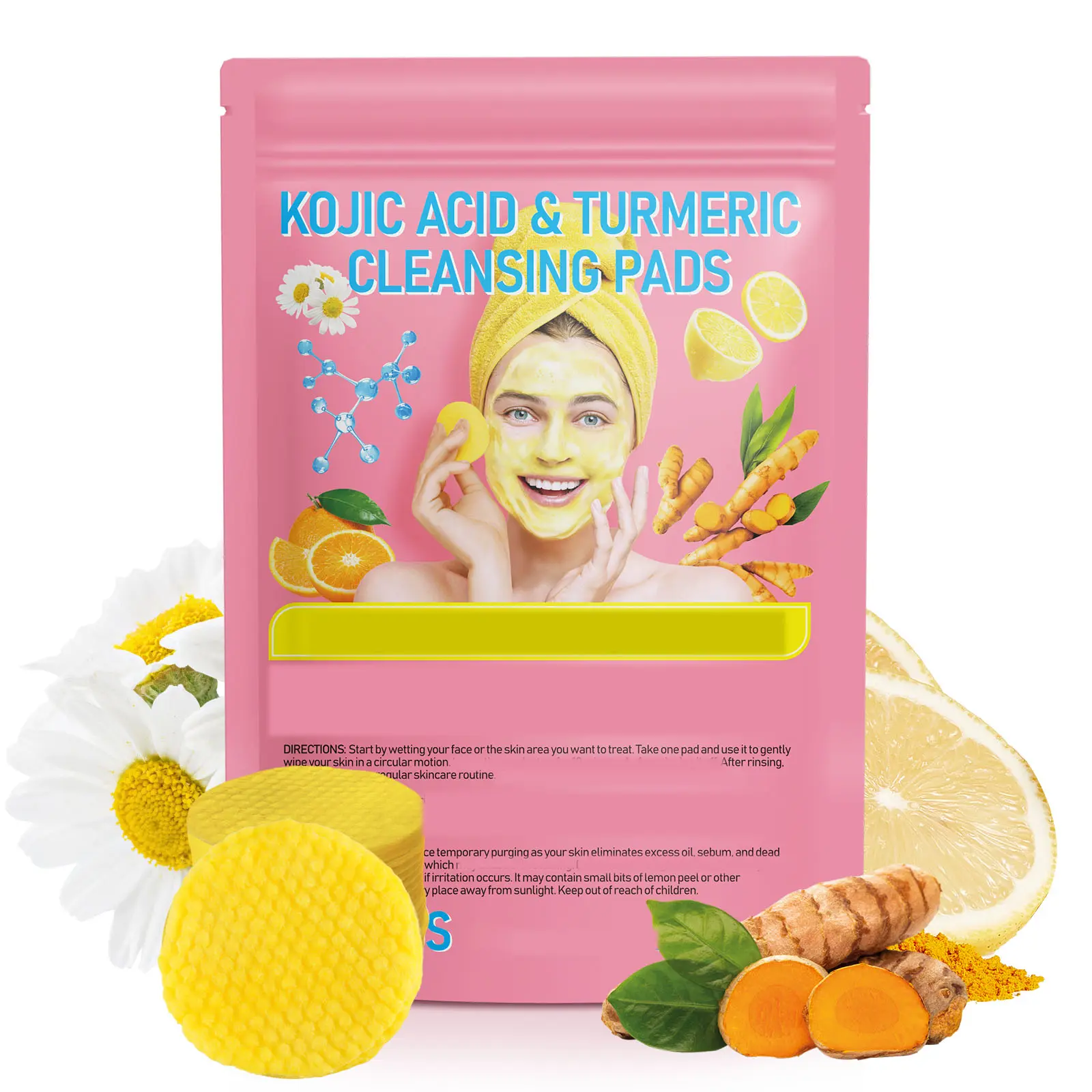 Aliver Kojic Acid & Turmeric Cleansing Pads ,Turmeric Cleansing Pads,Kojic Acid and Turmeric Cleansing Pads for Face and Body  Skincare Cleanser Makeup Remover Wipes Makeup Remover Tool tiktokshopbacktoschool