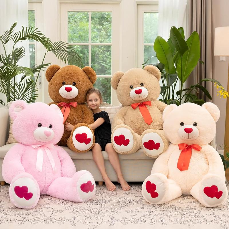 Tezituor Giant Teddy Bear Stuffed Animal 4ft - Big Teddy Bear with Love Red Heart - Large Stuffed Bear Plush Toys for Kid Christmas Birthday - Valentines Bear Gift for Girlfriend, Cream