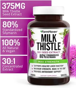 【FarmHaven】Nutrition Milk Thistle Capsules | 11250mg Strength | 30X Concentrated Seed Extract & 80% Silymarin Standardized - Supports Liver Function and Overall Health | Non-GMO | 120 Veggie Capsules Supplement Edible Fitness Dietary Healthcare