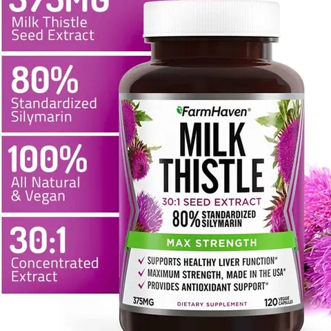 【FarmHaven】Nutrition Milk Thistle Capsules | 11250mg Strength | 30X Concentrated Seed Extract & 80% Silymarin Standardized - Supports Liver Function and Overall Health | Non-GMO | 120 Veggie Capsules Supplement Edible Fitness Dietary Healthcare