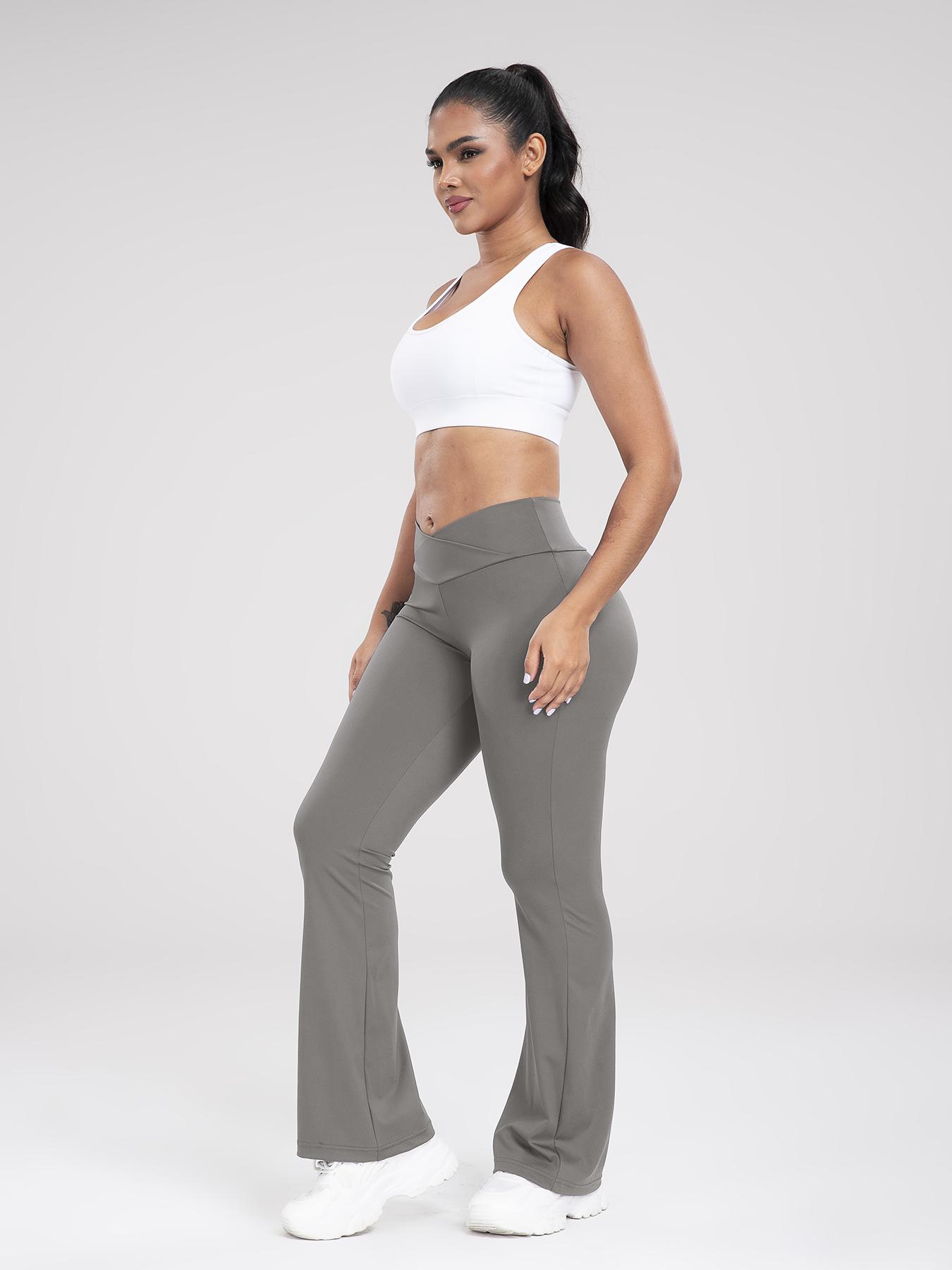 Kabuer Women's High Waist Flare Leggings Solid Color Yoga Pants Ladies Sportswear Athletic Outfit Gymwear Workout Casual Long Length Medium Stretch Knit Fabric