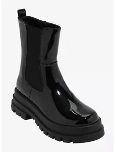Glossy Edge Platform Lug  sole Ankle Boot