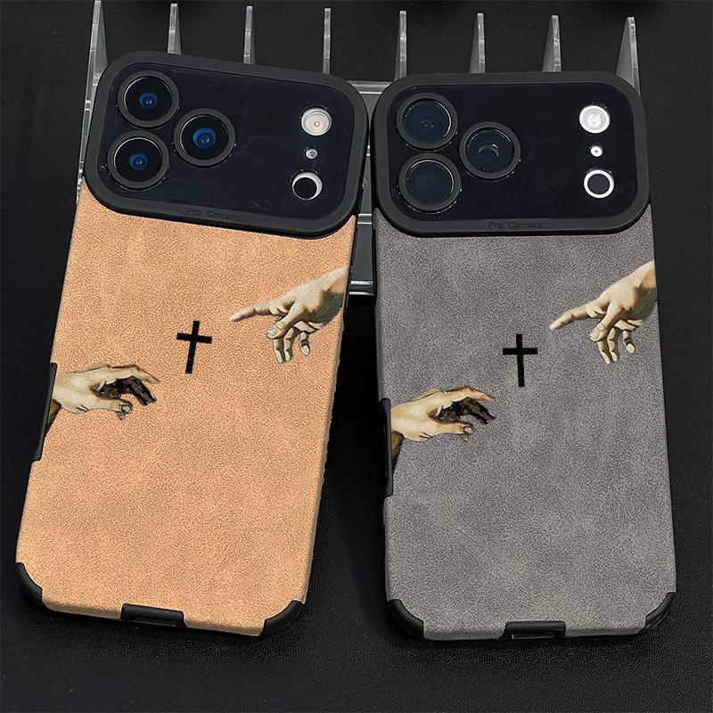 The Jesus Hand and Cross phone case is made of TPU and leather with a delicate touch that is skin friendly like velvet suitable for Apple 17 16 15 14 13 12 11 Pro Max Plus X XS Max