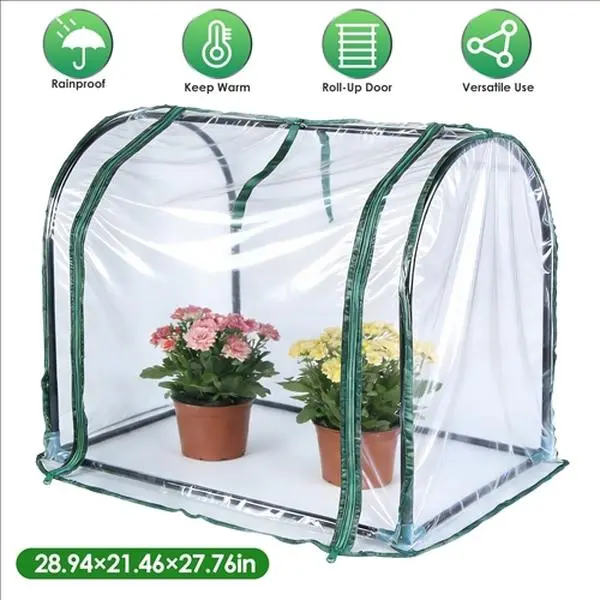 Portable Tabletop Mini Greenhouse, 28.94in x 21.46in x 27.76in Lightweight Steel Frame, 1.1kg, 12-gauge PVC Plastic Film with Zipper, Heat Trap, for Seed Starting & Indoor-Outdoor Plant Protection, Promotes Healthy Growth, Keep Warm