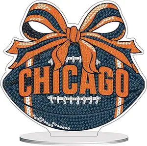 5D Diamond Painting Kit for Adults, Chicago Football with Bow Tabletop Decor, DIY Sparkling Acrylic Craft for Sports Fans & Trendy Home Decor