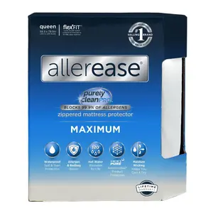 Allerease Queen Maximum Waterproof Allergy and Bedbug Protection Zippered Mattress Protector: Hypoallergenic, Twill Fabric, Fits 17" Depth