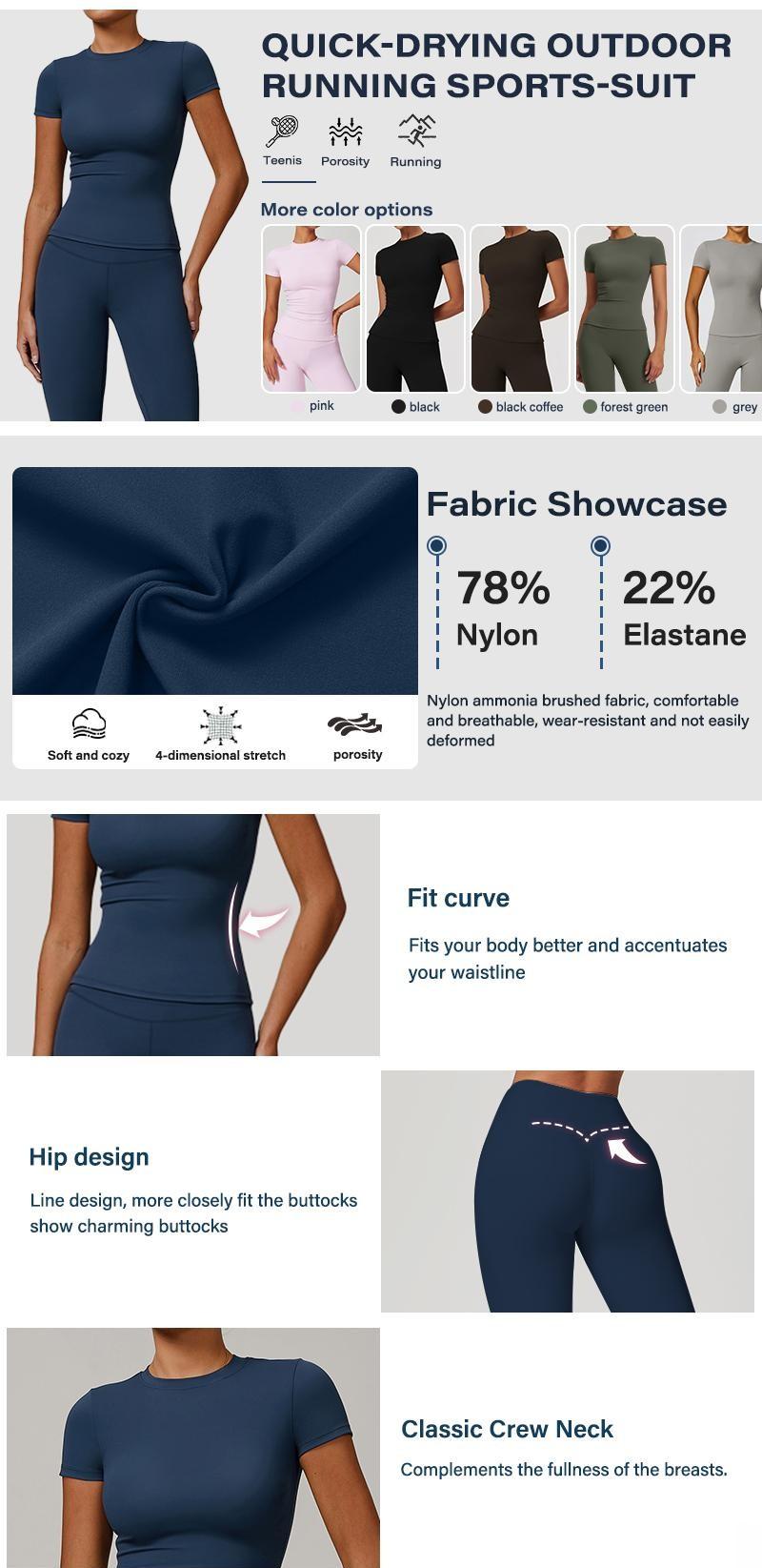 Two Piece Women's Solid Colour Crew Neck Short Sleeve T-Shirt and High Waisted Sweatpants Set,Breathable and Quick Drying Short Sleeve T-Shirt and Leggings,Yoga Fitness Running Workout Clothes,Women's Workout Clothes,workout sets for women