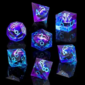 Dragon Eye Dice Set 7 Counts Liquid Core Resin with Gift Box for D&D & RPG Games Sharp Edges Neon Look Ideal Birthday Gift for Adults Teens