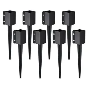 VEVOR Fence Post Anchor Ground Spike,  , 8 Pack 24 x 4 x 4 Inches Outer Diameter (Inner Diameter 3.5 x3.5 Inches), Metal Black Powder Coated Post Stake Ground, for Mailbox Deck Garden Railing