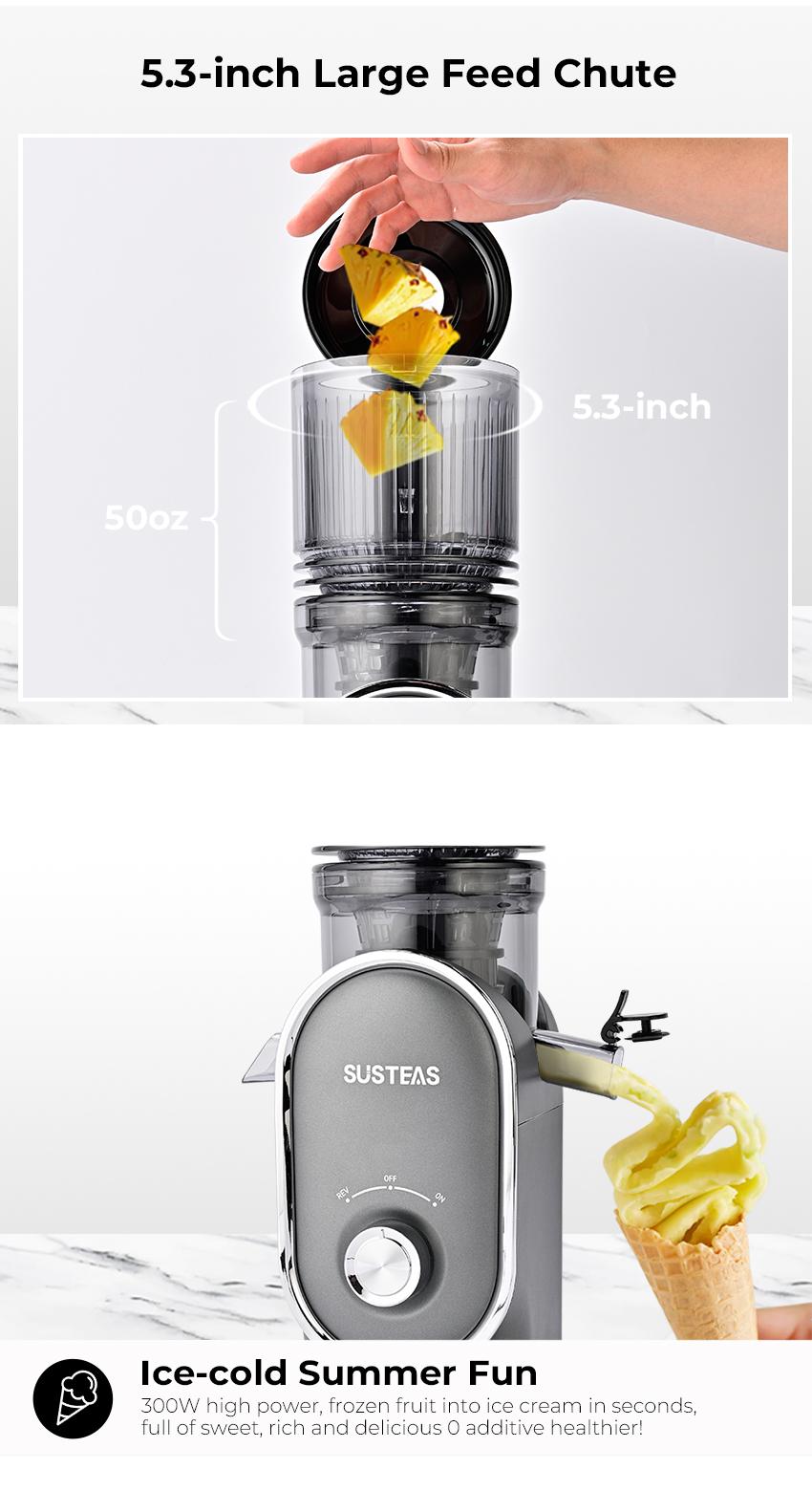 SUSTEAS Cold Press Juicer, Large Inlet, Large Capacity, Slow Masticator, High Yield Juice Extractor - Easy to Clean