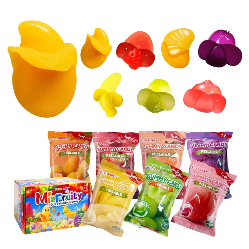 7 Friuts in 7 Packs Assorted Gummy Candies Individually Wrapped, Peelable Fruit-Shaped Gummies Candy made with Real Fruit Juice (≥30%), Chewy Peeling Candy Gummy Snacks Net 350g/12.35oz