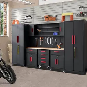 Garage Storage Cabinet System 9-Pcs Workshop Set Garage Cabinets and Storage System with Steel Cabin