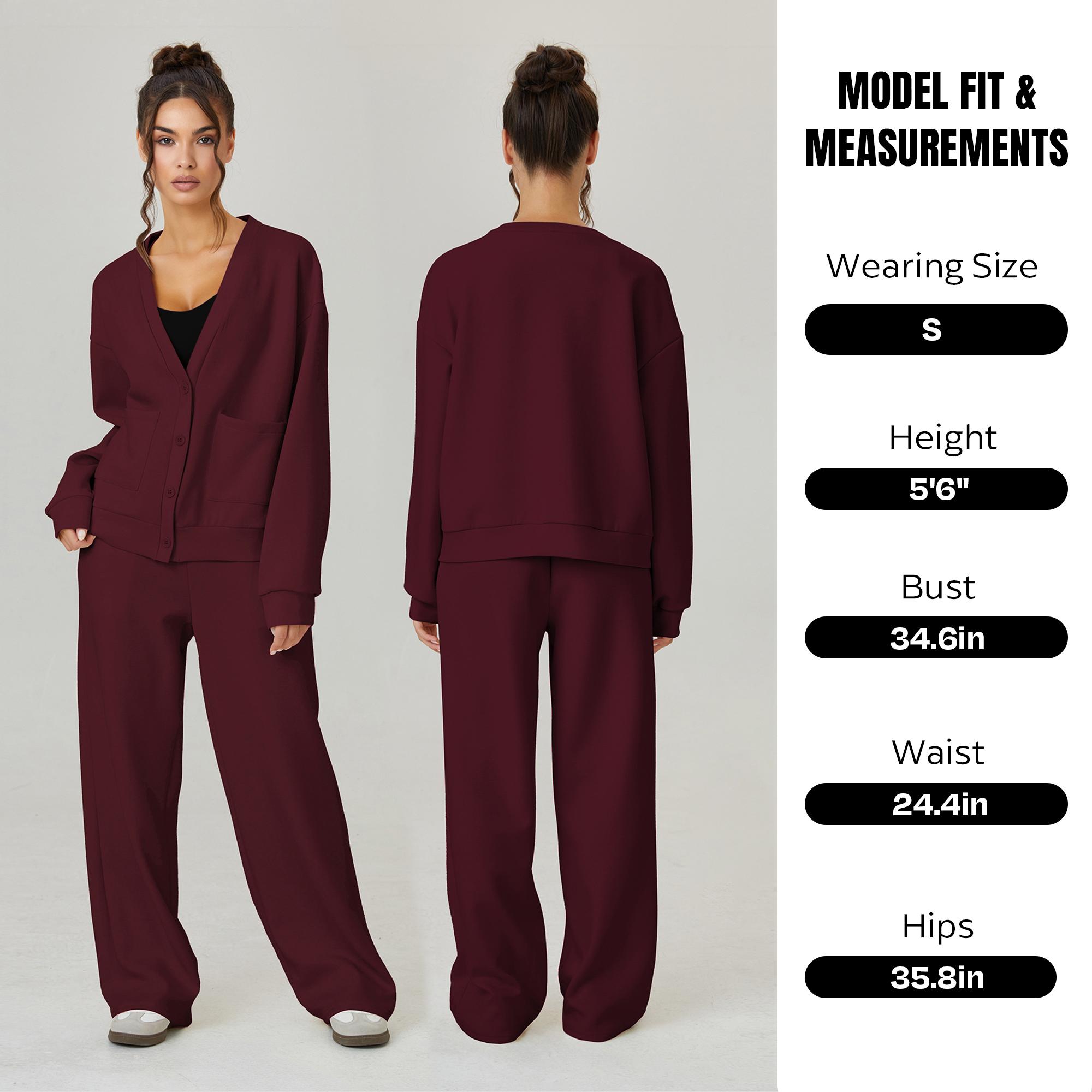 KatchMe Women's Slouchy Cozy Solid Color V Neck Long Sleeve Button Cardigan & Drawstring Waist Trousers Co-ord, Soft Loose Two Piece Outfits (2) KatchMe Women's Slouchy Cozy Solid Color V Neck Long Sleeve Button Cardigan & Drawstring Waist Trousers Co-ord, Soft Loose Two Piece Outfits (2)