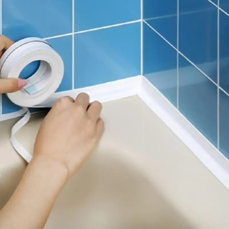 White Waterproof Preglued Edge Sealant Tape, 3.2m Non-Paste Flexible Seal Tape for Bathroom & Kitchen Edges, Easy Application & Durability for DIY Projects, Sealing Tape