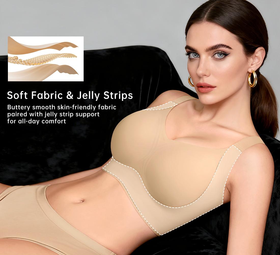 REALWILL Women Wireless Push Up Jelly Bra Supportive Seamless Bras for Women Double-Layer Lifting Straps Full Coverage Comfortable No Underwire T-Shirt Padded Bras Vneck Everyday Bras Springtok Valentine's Day