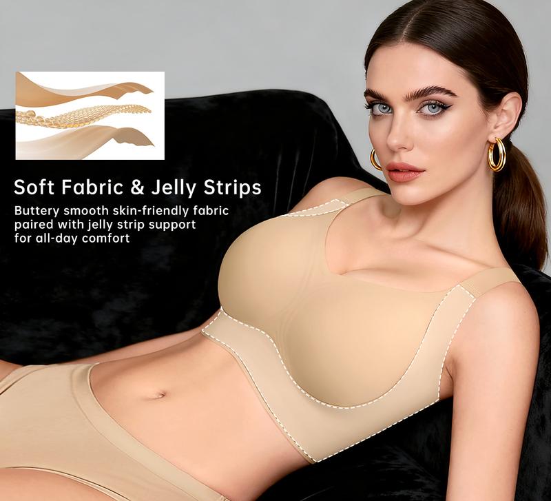 REALWILL Women Wireless Push Up Jelly Bra Supportive Seamless Bras for Women Double-Layer Lifting Straps Full Coverage Comfortable No Underwire T-Shirt Padded Bras Vneck Everyday Bras Springtok Valentine's Day