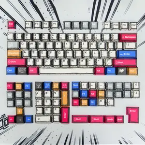 AULA Sketch Pop OEM Profile Keycap Set – White Doodle Style PBT Keycaps 130 Keys with Red & Blue Accent Keys Only Keycaps MX Compatible Mechanical Keyboard Set Ergonomic Design