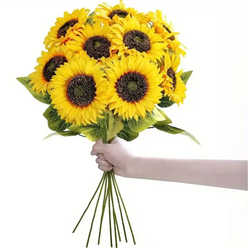 10 pcs Classic Style Lifelike Sunflowers with Long Stems 18.9inch Ideal for Home and Garden Decoration, Weddings Great for Mother's Day, Thanksgiving, and Valentine's Day Presents Home Decoration DIY Artificial Flowers Sunflower