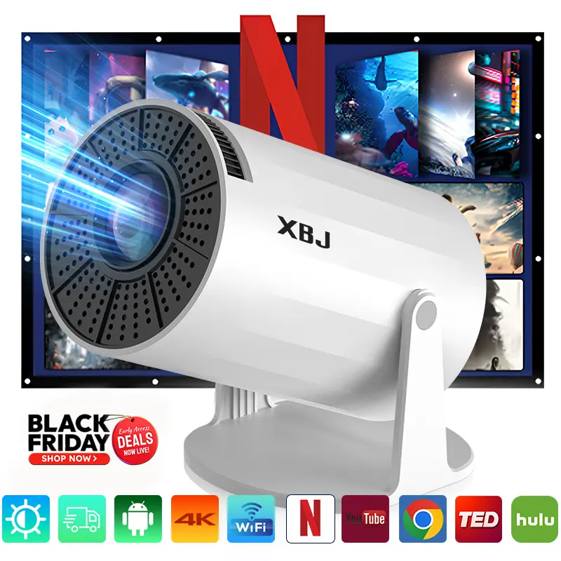 XBJ Portable Projector 2.4/5G WiFi Smart Projector, 270° 1280*720P LED, BT 5.2, 130 inch screen, built-in speaker, home video projector Android 11