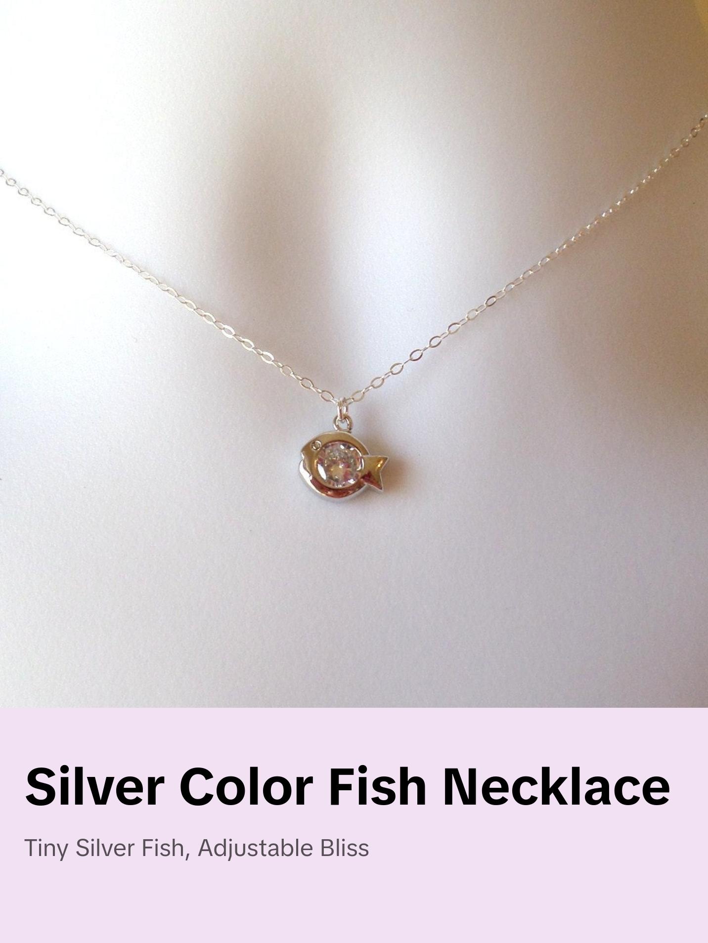 Sterling Silver and Rhodium Plated Fish Necklace - Tiny Silver 3d Fish with Cubic Necklace, Geometric Necklace, Christmas Gift Sterling Silver and Rhodium Plated Fish Necklace - Tiny Silver 3d Fish with Cubic Necklace, Geometric Necklace, Christmas Gift