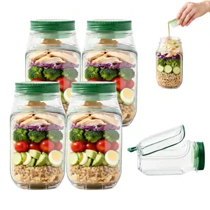 【Family Size】Salad Jar Mason Jar Salad Bowl with Side Opening &Dressing Compartment Leak-Proof Portable ContainerMicrowave & Dishwasher Safe for Home Office Travel