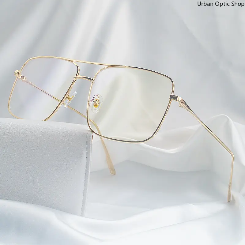 XUH Oversized Square Vintage Metal Frame Eyeglasses for Men Women, Blue Light Blocking Clear Lens Gold Optical Spectacle Frame, Anti Eyestrain Fashion Eyewear for Office, Daily Wear & Streetwear