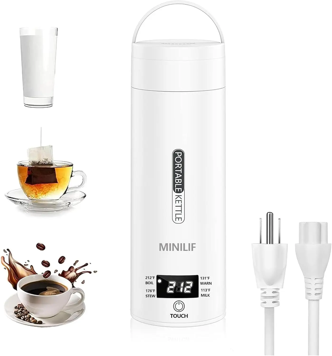 Portable Electric Kettle(Plug-in version), Travel Electric Kettle, Water Heater with 4 Temperature Controls, Mini Tea Coffee Kettle, Thermostatic Kettle, Household Appliances for Home Kitchen（Free brush）