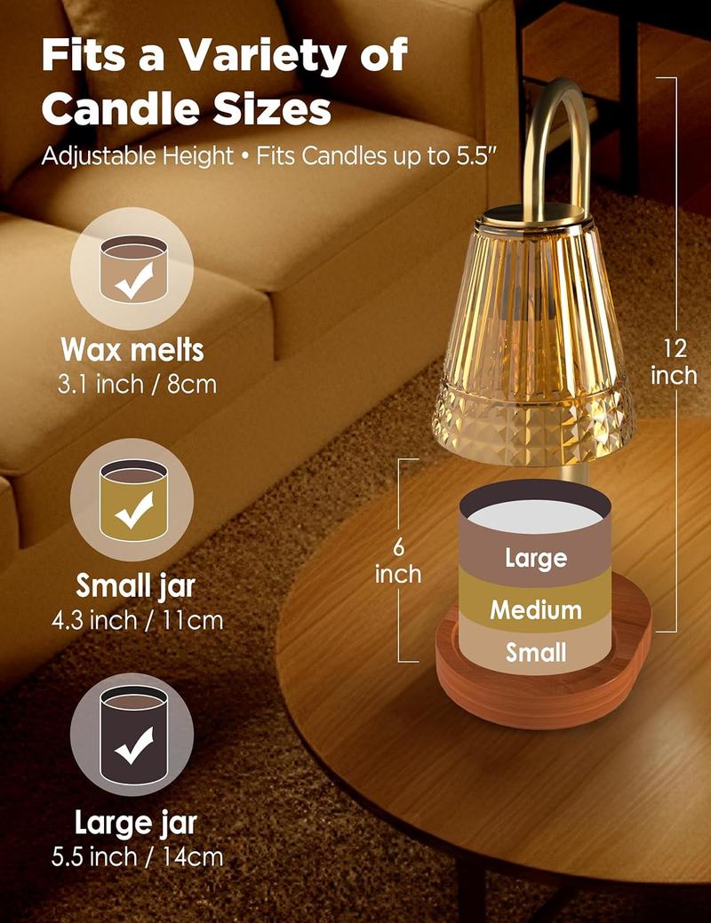 Limited Luxury Wax Warmer Lamp! Dimmable Aromatherapy Candle Lamp, Retro Glass Shade, Bedroom Ambient Sleep Aid Lamp，House Warming Gifts New Home,Gifts for Women, Golden Glass Shade, Wood Base