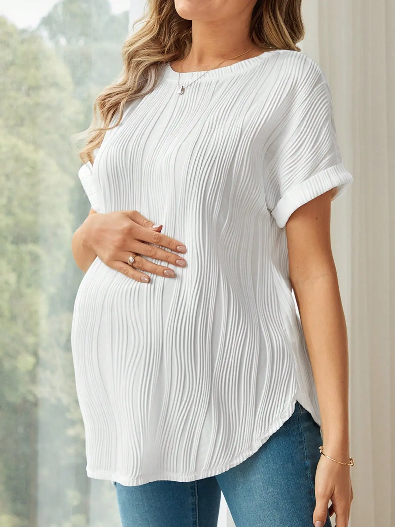 Maternity short-sleeved top casual summer Casual Fit Maternity white T-shirt maternity shirt Maternity Clothing Maternity Apparel Pregnancy clothes