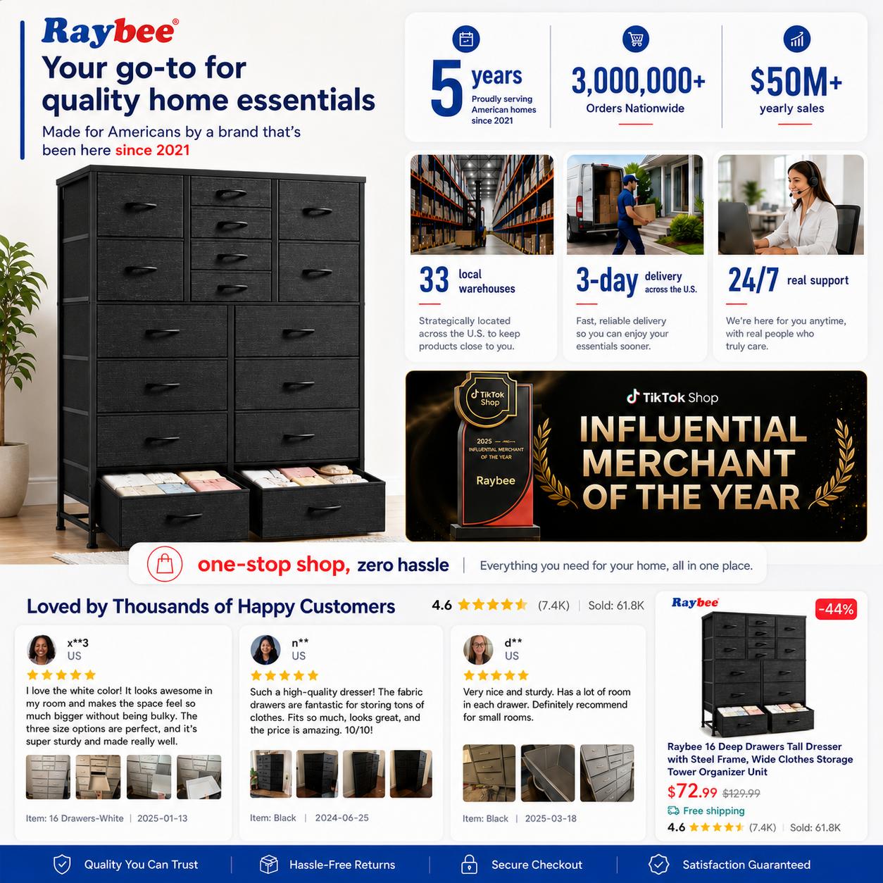【Budget-Friendly Homehacks】Raybee 16 Deep Drawers Tall Dresser for Bedroom, Extra Large Fabric Chest of Drawers with Steel Frame, Wide Clothes Storage Tower Organizer Unit for Closet, Dorm, Living Room, Space Saving Vertical Furniture, #Backtoschool