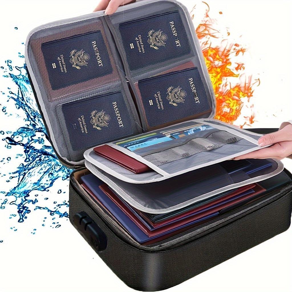 Portable Multi-Layer Document Storage Bag with Password Lock for Office and Travel Use, Water-Resistant Multi-Layer Fireproof Document Bag with Lock & Money Pouch