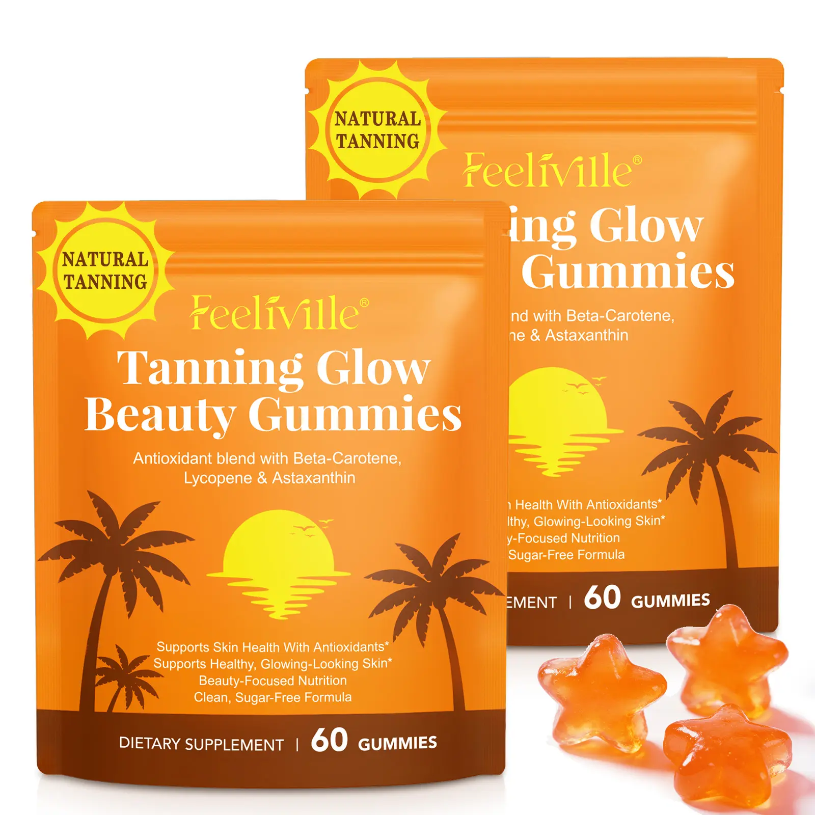 【NEW】Feeliville Astaxanthin Tanning Gummies (120-Count *1), Easy-Chewable Mixed Fruit Natural Ingredient Antioxidant Supplements with Beta-Carotene & Vitamin E for Youth Sun-Kissed Glow, On-the-Go No-Water-Needed Support