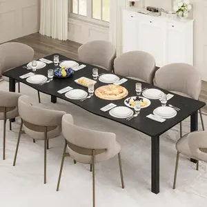 Modern Dining Table, 70.9/78.7" Large Kitchen Table for 6-8 People, 15mm Thick MDF Top & Metal Frame, Unique Horizontal Wave Design, Waterproof Scratch-Resistant, for Kitchen, Dining Room