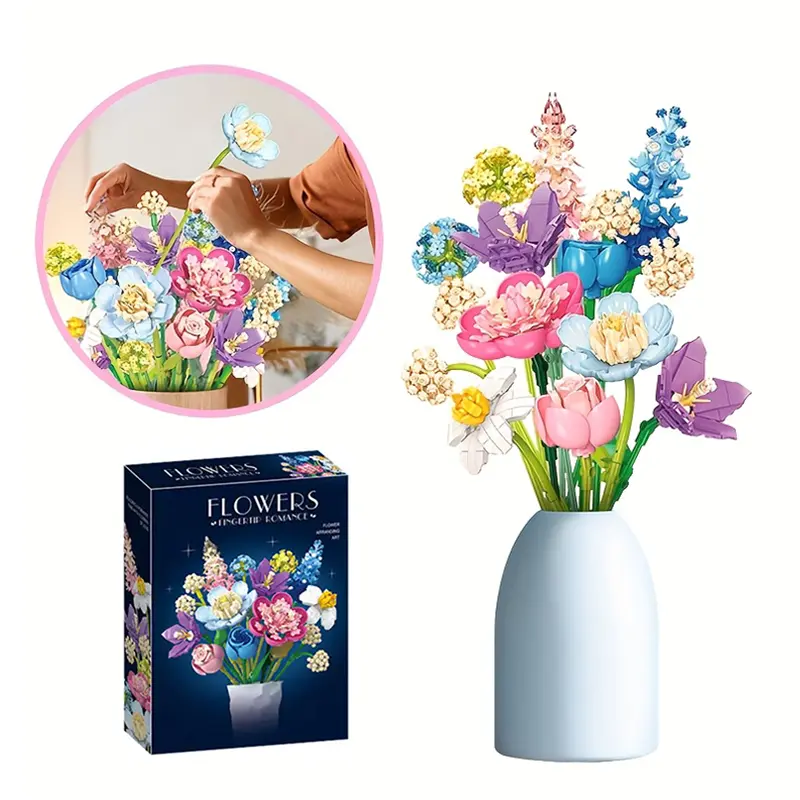 Romantic Bouquet Building Bricks Set Creative Gift Ornament Home Decor toy DIY 3D Flower Botanical Blocks Model 865PCS for Mother's Day Christmas Birthday Valentine's Day Gift and Collectibles Set for Mom Women Girlfriend homedecor