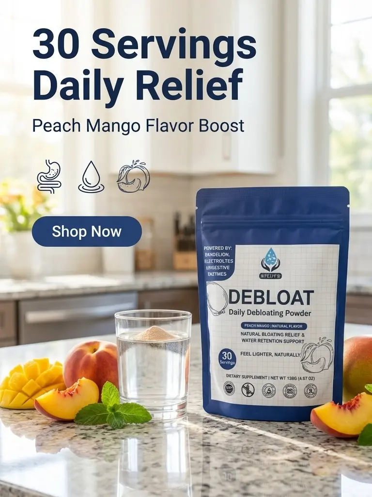 DEBLOAT Daily Powder – Peach Mango | Natural Bloating Relief & Water Retention Support | Digestive Enzymes & Electrolytes | 30 Servings Herbal Dietary Supplement