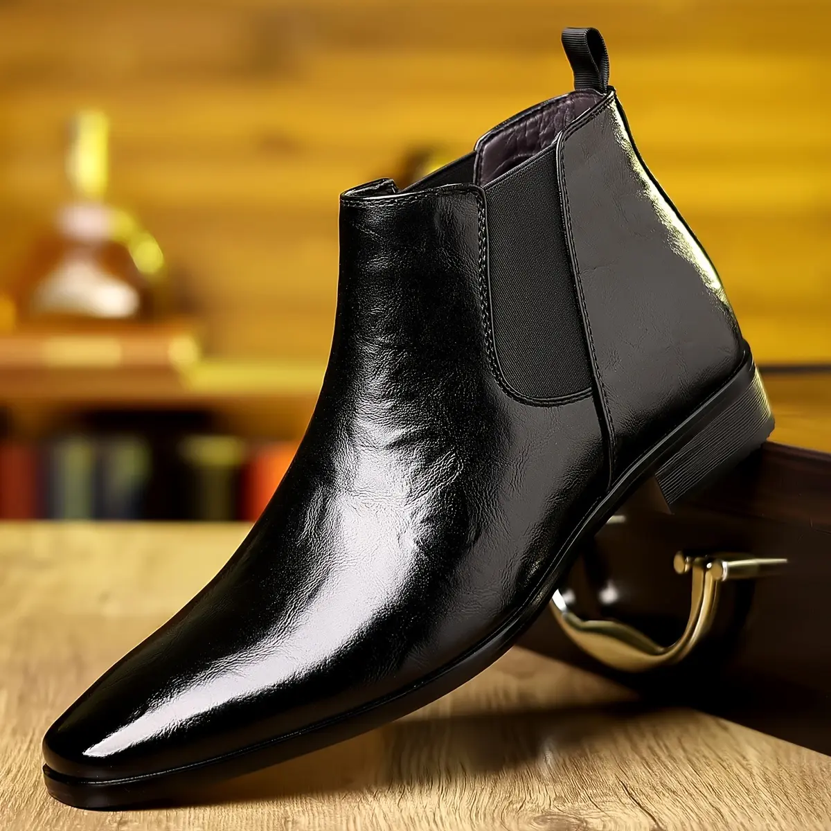 DINAOR Men's Classic Chelsea Boots - Adults 20+, Synthetic PU Leather Slip-On, British Vintage Fashion Boot, Above the Ankle But Below the Knee, Rubber Sole, Clean Upper, US13, for Business Formal & Casual Wear