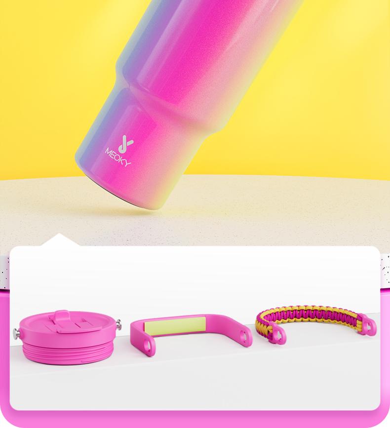 【Live Exclusive Deal】MEOKY 32/40/50oz 100%Leak-proof Stainless Steel Handle Thermos Cup, Suitable for Carrying out,  two Handles, Drop-resistant