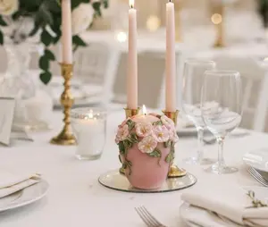 Fairy Pink 3D Crown Molded Floral Wedding Candles, Vows of Honor, 2pc set!